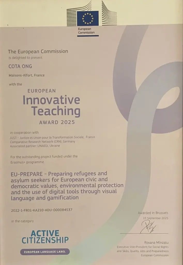 Диплом European Innovative Teaching Award 2025 проєкту EU-PREPARE